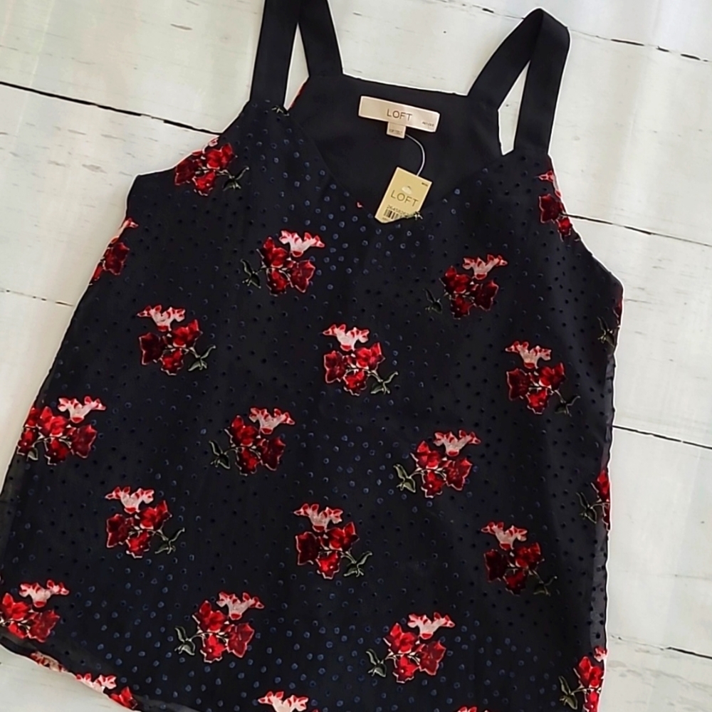 LOFT Petite Sheer V-Neck Floral Tank